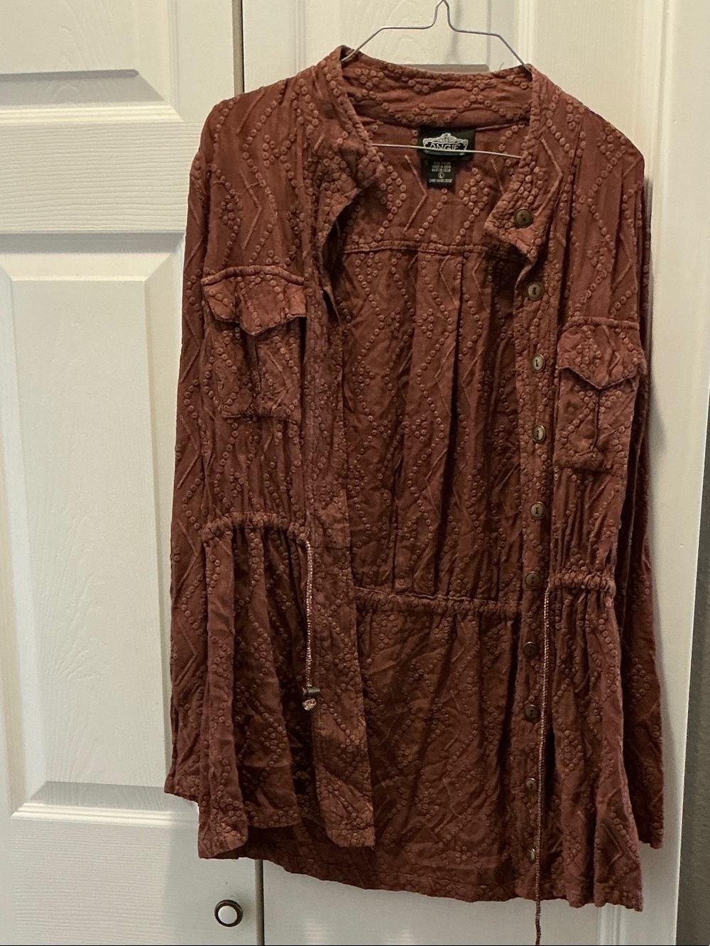 Angie Rust Button-Front Textured Tunic